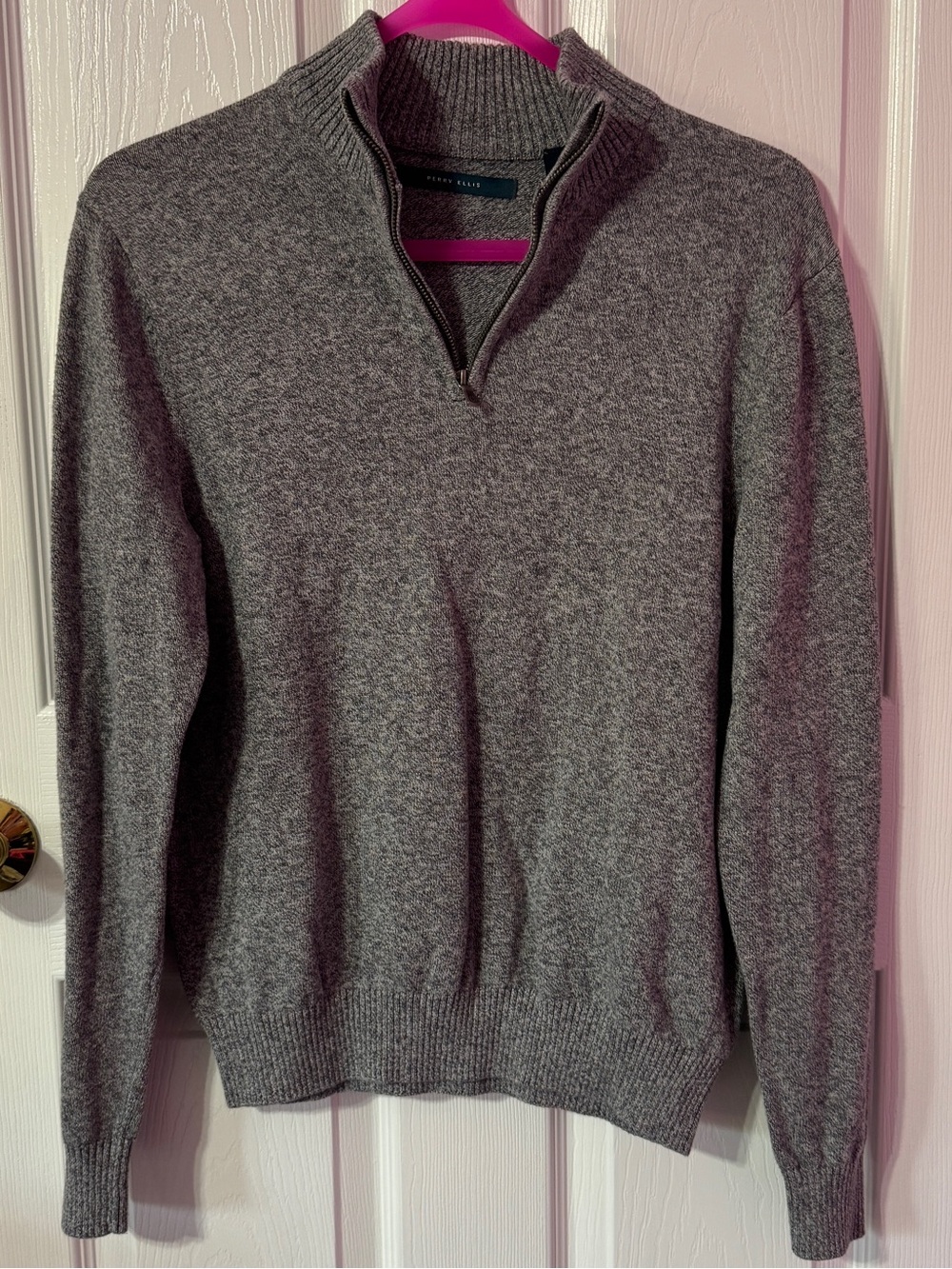 Perry Ellis Men's Heather Gray Zip Mock Neck Sweater